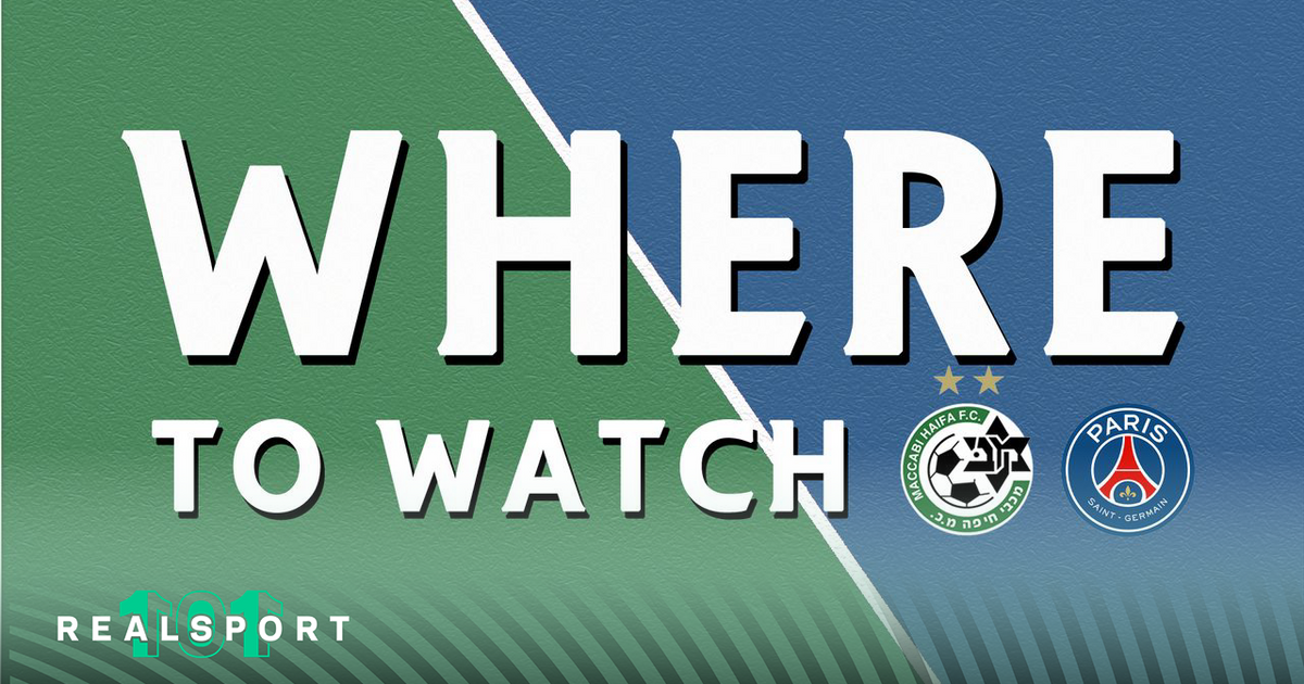 Maccabi Haifa and PSG badges with Where to Watch text