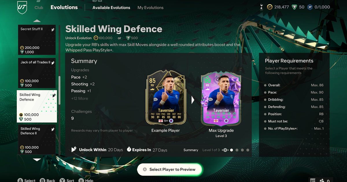 Skilled Wing Defence Evolution