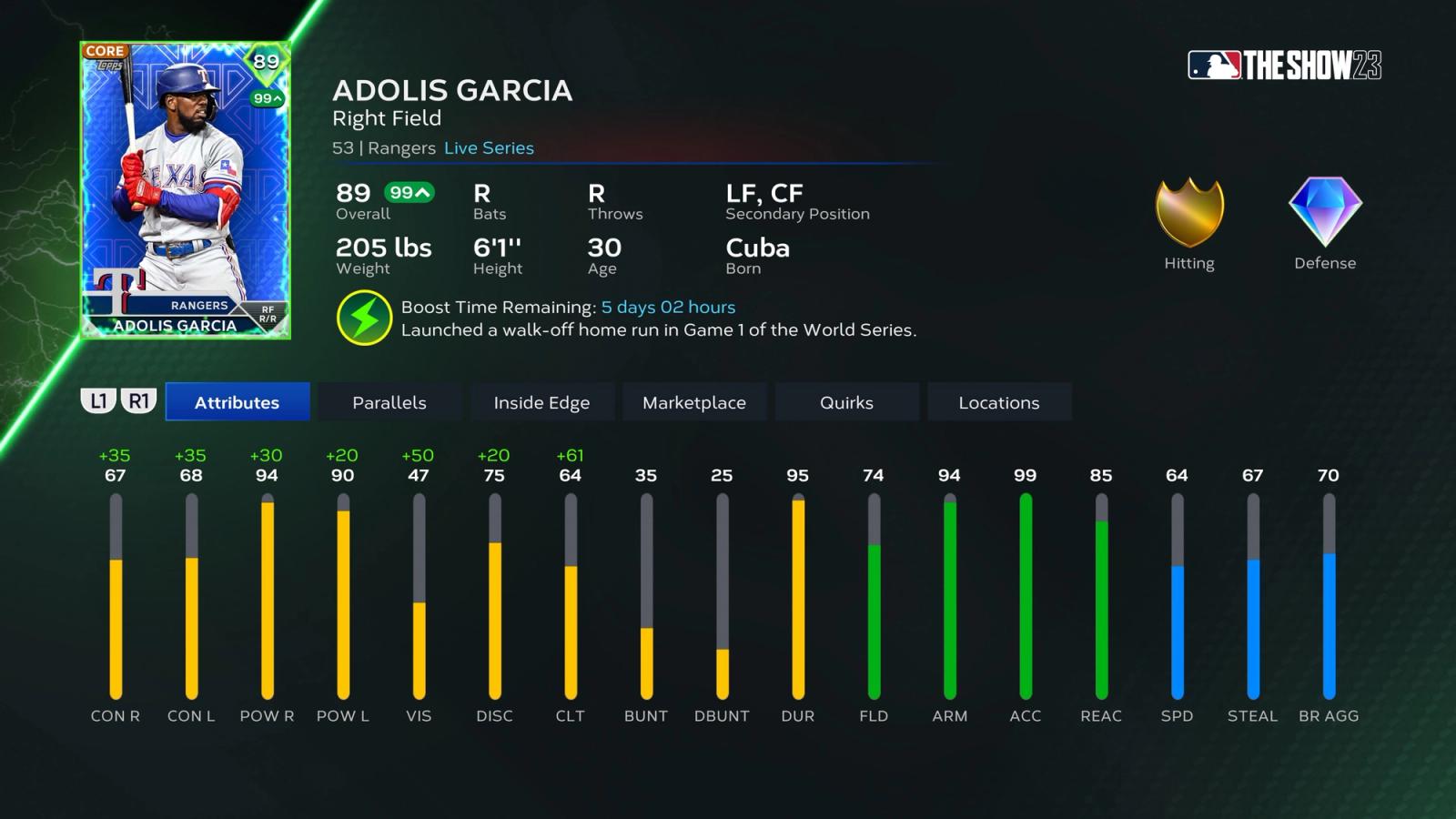 MLB The Show 23 Supercharged Adolis Garcia card