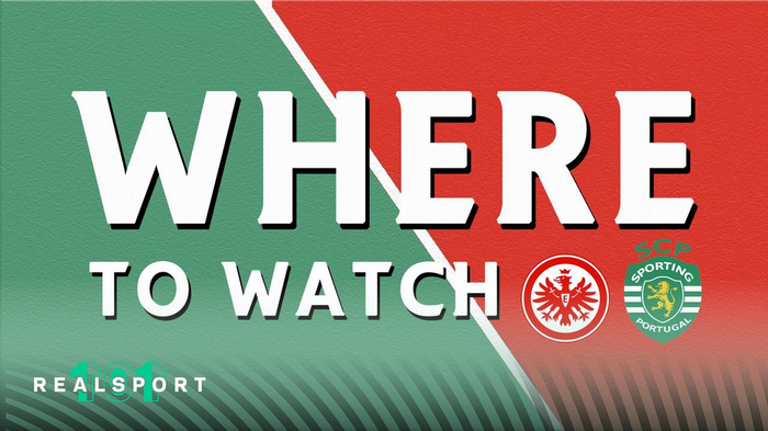 Eintracht Frankfurt and Sporting CP badges with Where to Watch text