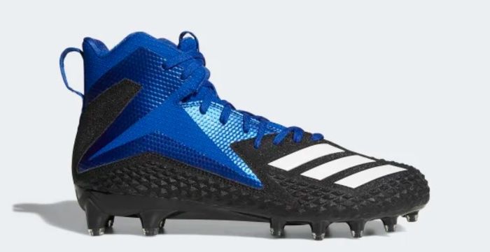 Best football cleats under 100 adidas product image of a black and blue cleat with white adidas stripes.
