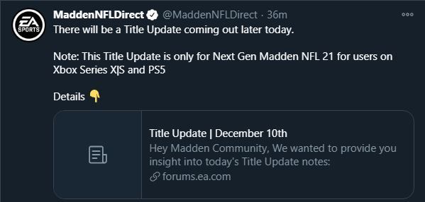 Madden 21 title update december next gen