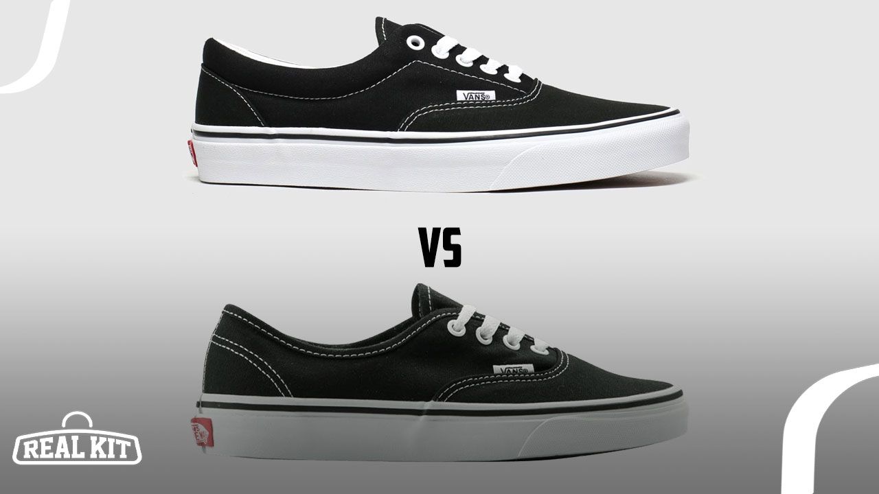 Image of a black and white Vans Era above a black and white Vans Authentic.
