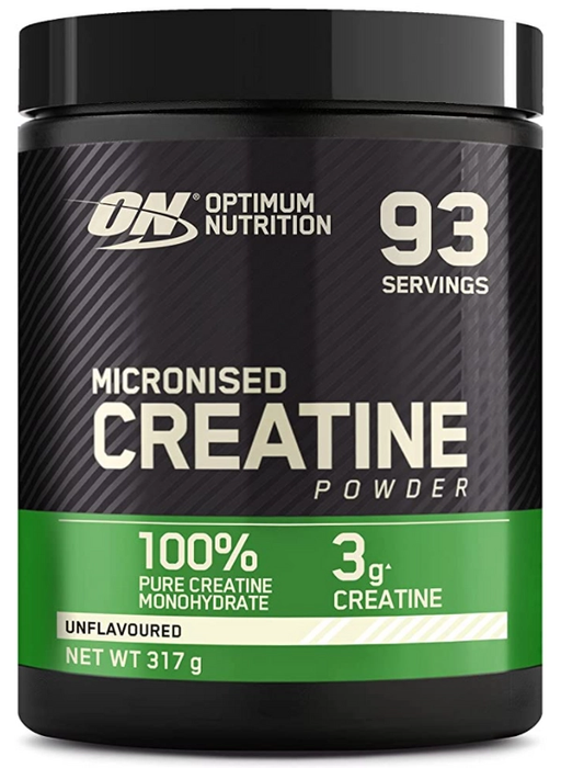 Best creatine supplement Optimum Nutrition product image of a black container with green and gold details