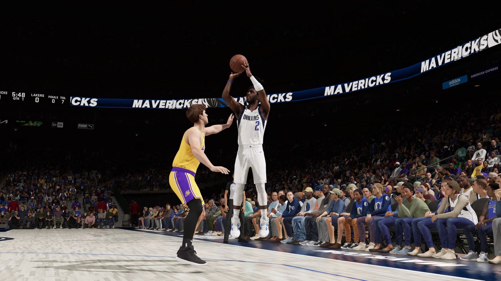 Kyrie Irving of the Dallas Mavericks attempting a 3-point shot in NBA 2K23