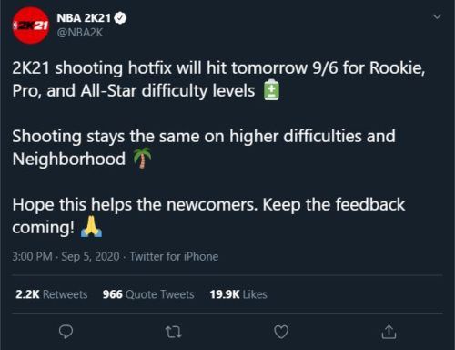 NBA 2K21 Shooting Hotfix 1