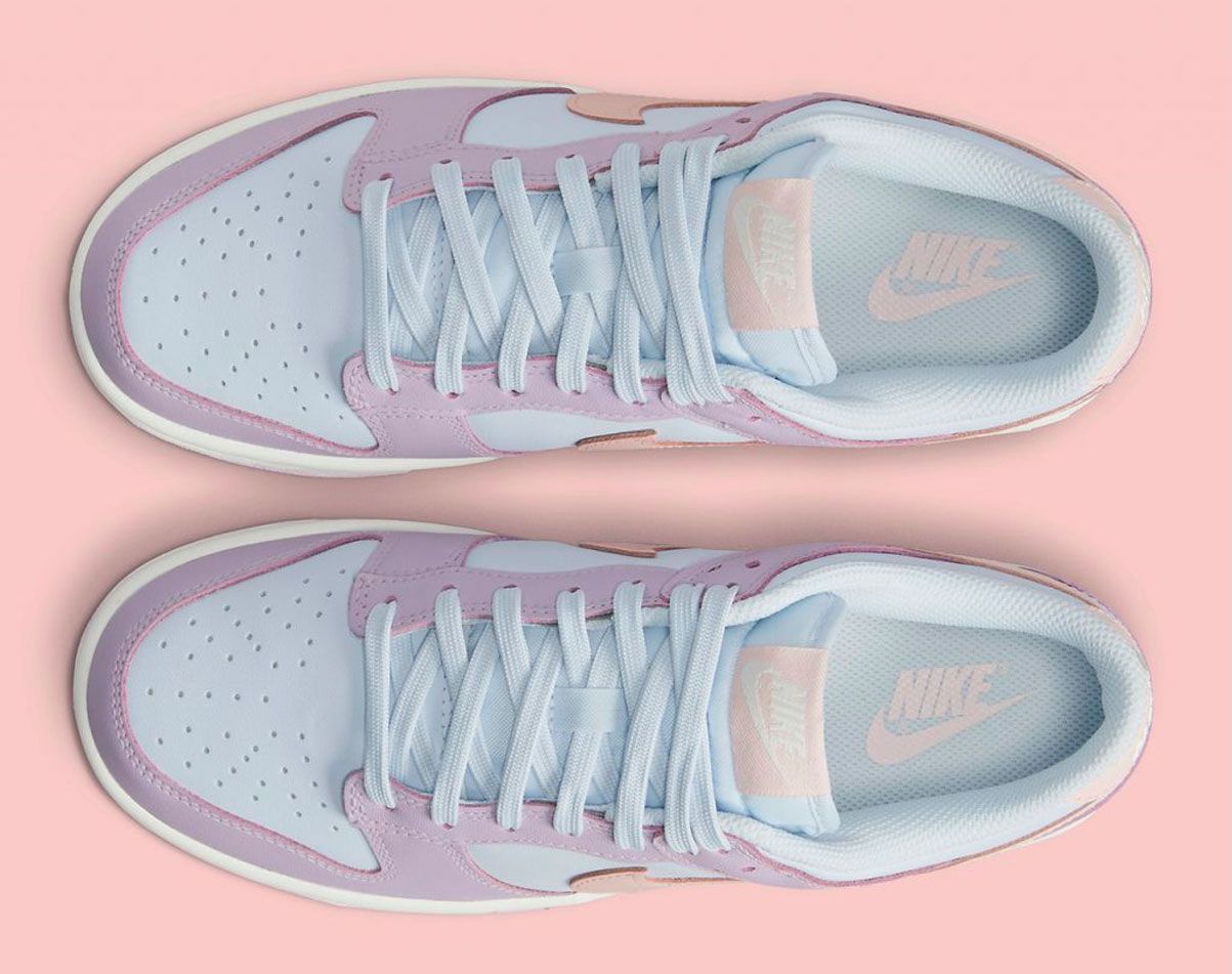 Nike Dunk Low "Easter" product image of a pastel pink, purple, and blue sneaker.