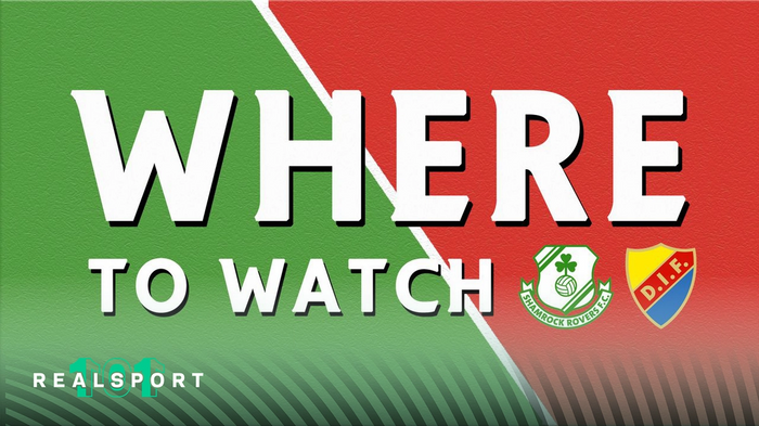 Shamrock Rovers and Djurgarden badges with where to watch text