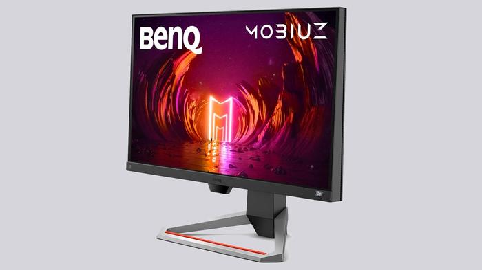 Best monitor for FIFA BenQ MOBIUZ EX2510S product image of a dark grey-framed monitor with a bright orange tunnel on the display.