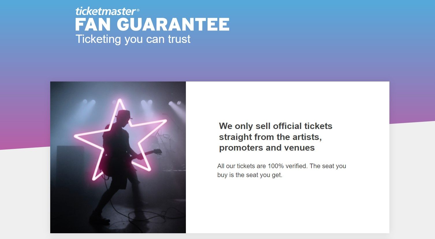 Ticketmaster website image of its fan guarantee disclaimer.