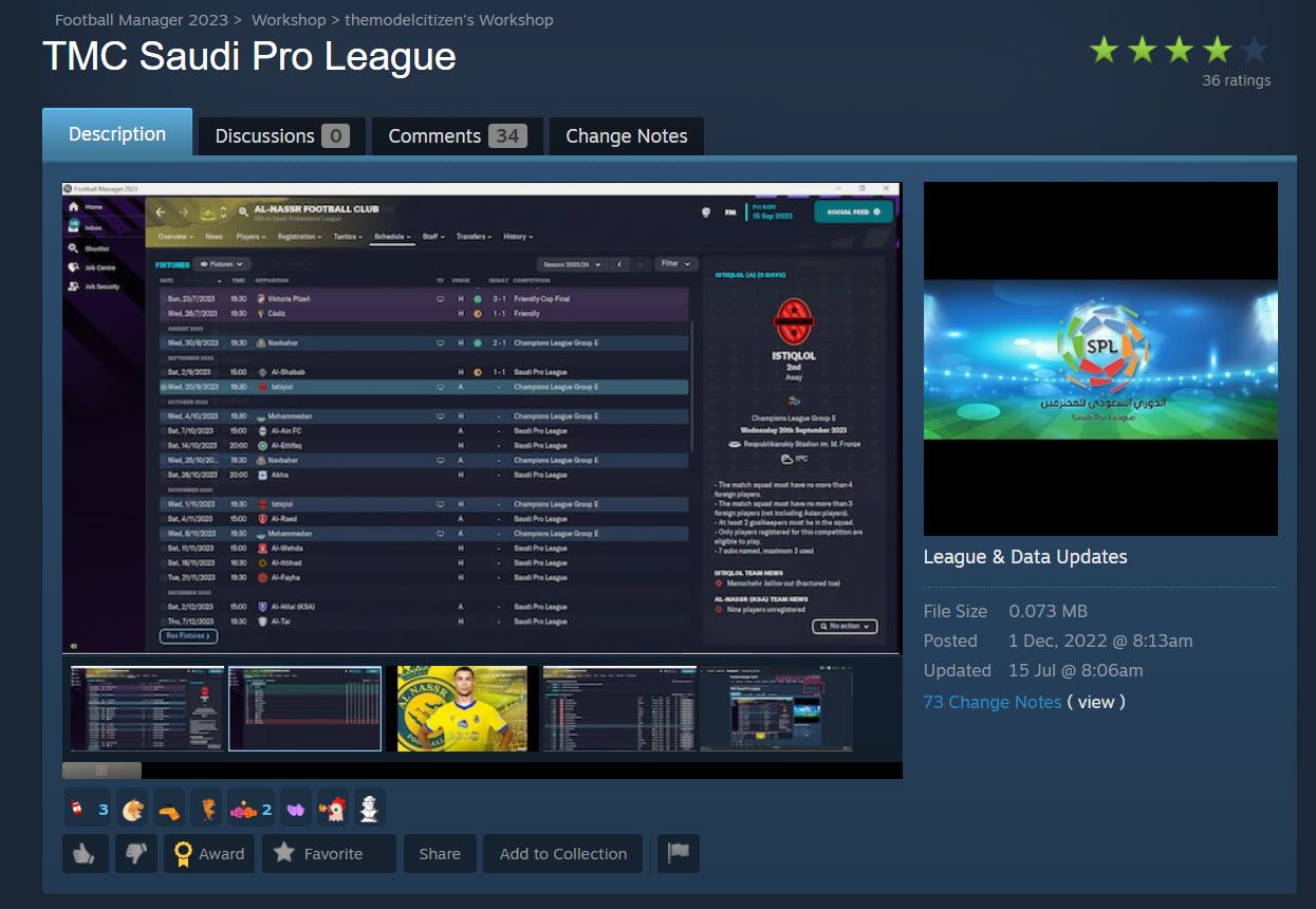 The Saudi Pro League mod in Steam