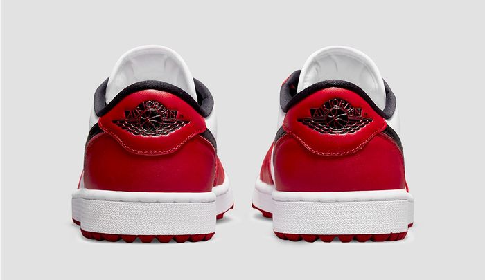 Air Jordan 1 Low Golf "Chicago" product image of a red, white, and black golf shoe.