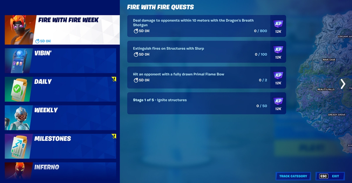 Fortnite Fire With Fire Week has a bunch of quests.