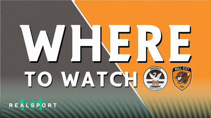 Swansea and Hull City badges with where to watch text