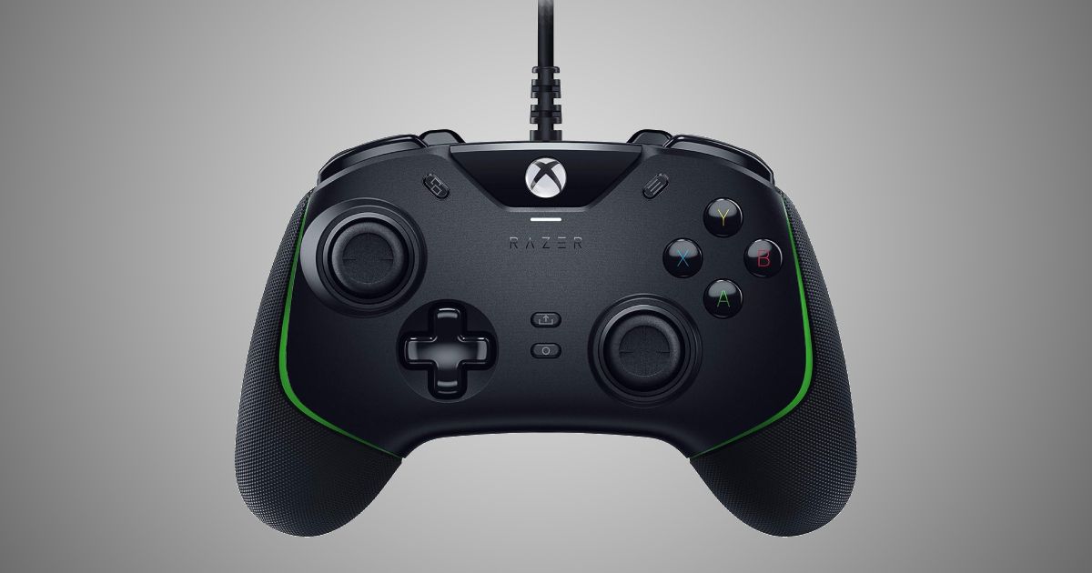 Razer Wolverine V2 product image of a black Xbox-style controller featuring green accents on the handles.
