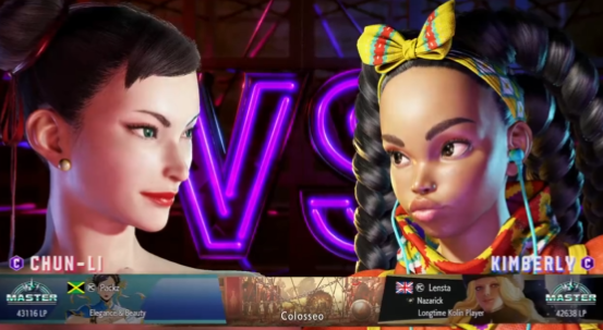 A screenshot of the Cover2Cover tournament featuring a matchup between Chun-Li and Kimberly.