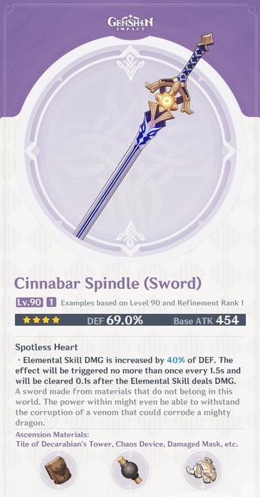 Cinnabar Spindle Free 4-Star Sword in Genshin Impact