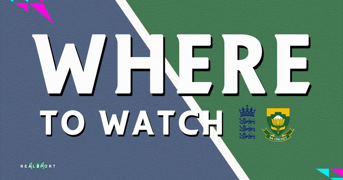 Where to Watch logo with England and South Africa Test cricket logos
