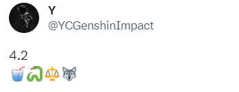 A screenshot of UncleYC tweet revealing that Hydro Archon Furina will receive her first banner in Genshin Impact Version 4.2, along with rerun banners for Ayato, Baizhu, and Cyno.