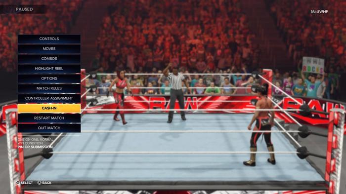 WWE 2K23 mid-match cash in