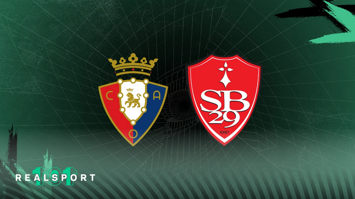 Osasuna and Stade Brest badges with green background