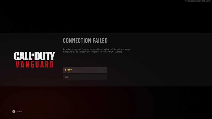 Call of Duty Vanguard Error Connection Failed Message