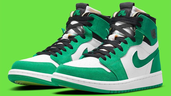 Best Air Jordan 1 Under 200 "Stadium Green" product image of a pair of white, green, and black sneakers.