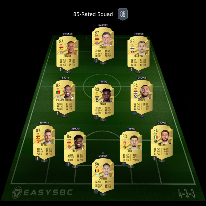 87 Base or Mid Icon Upgrade SBC Solution 85 Rated Squad