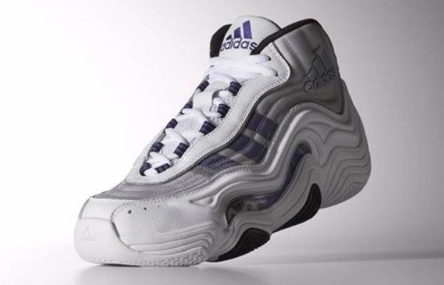 adidas Crazy 2 "Home" product image of a white and black sneaker with purple details.