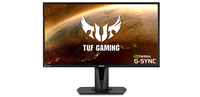Best controller for Halo Infinite ASUS product image of a black monitor with a TUF Gaming logo displayed over a red-ish planet background.