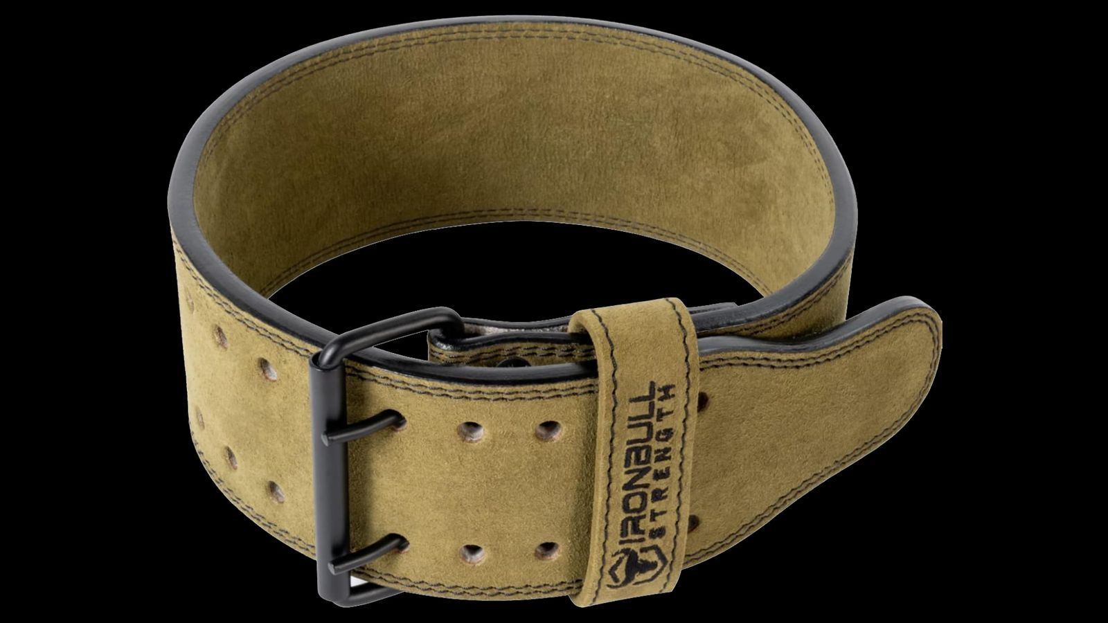 Iron Bull Strength product image of a khaki green suede leather belt.