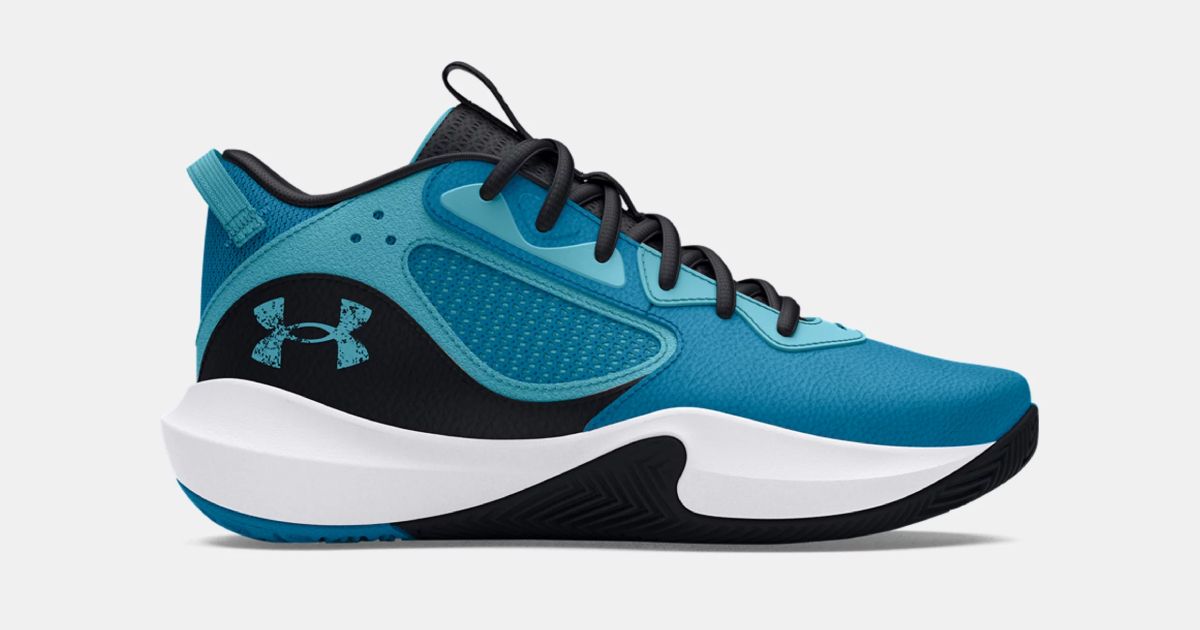 Under Armour Lockdown 6 product image of a Capri blue and black low-top shoe featuring a white midsole.
