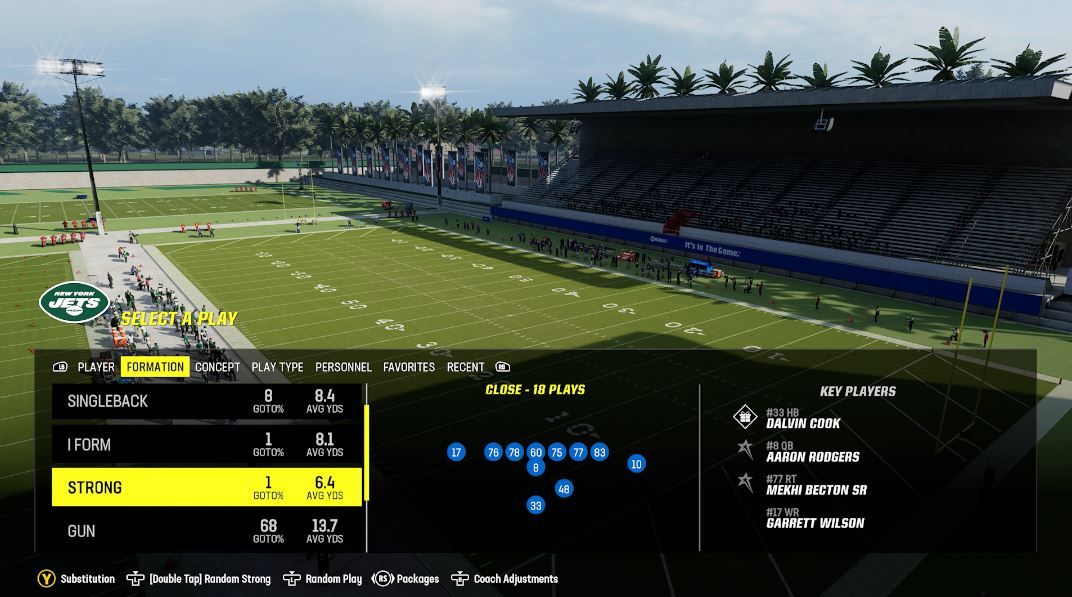 Jets playbook in Madden 24