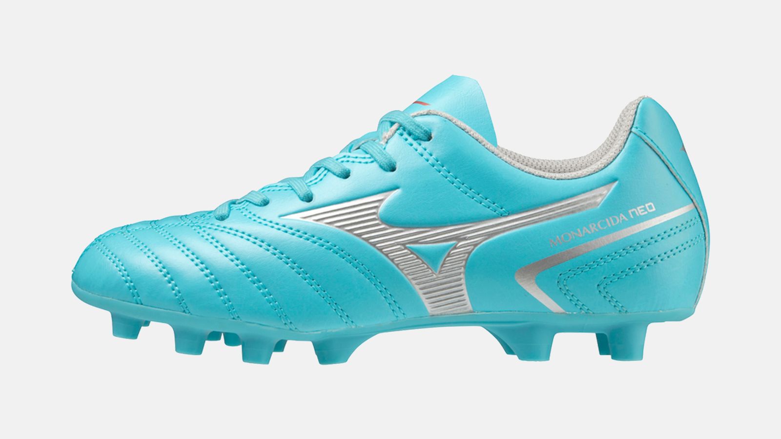 Mizuno Monarcida Neo II product image of a bright blue boot featuring white/grey details.
