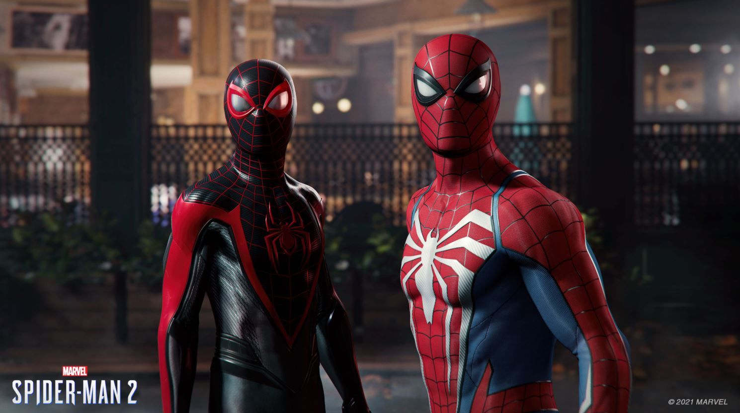 Peter Parker and Miles Morales in their Spidey suits in Marvel's Spider-Man 2 trailer