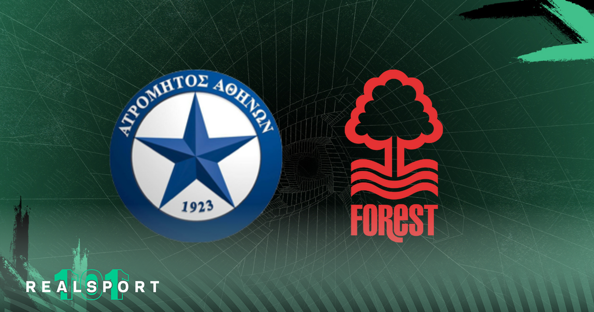 Atromitos and Nottingham Forest badges with green background