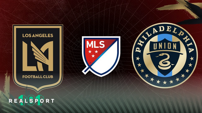 LAFC and Philadelphia Union badges with MLS logo on a red background