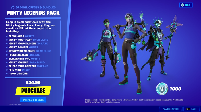 minty legends Fortnite cost and contents