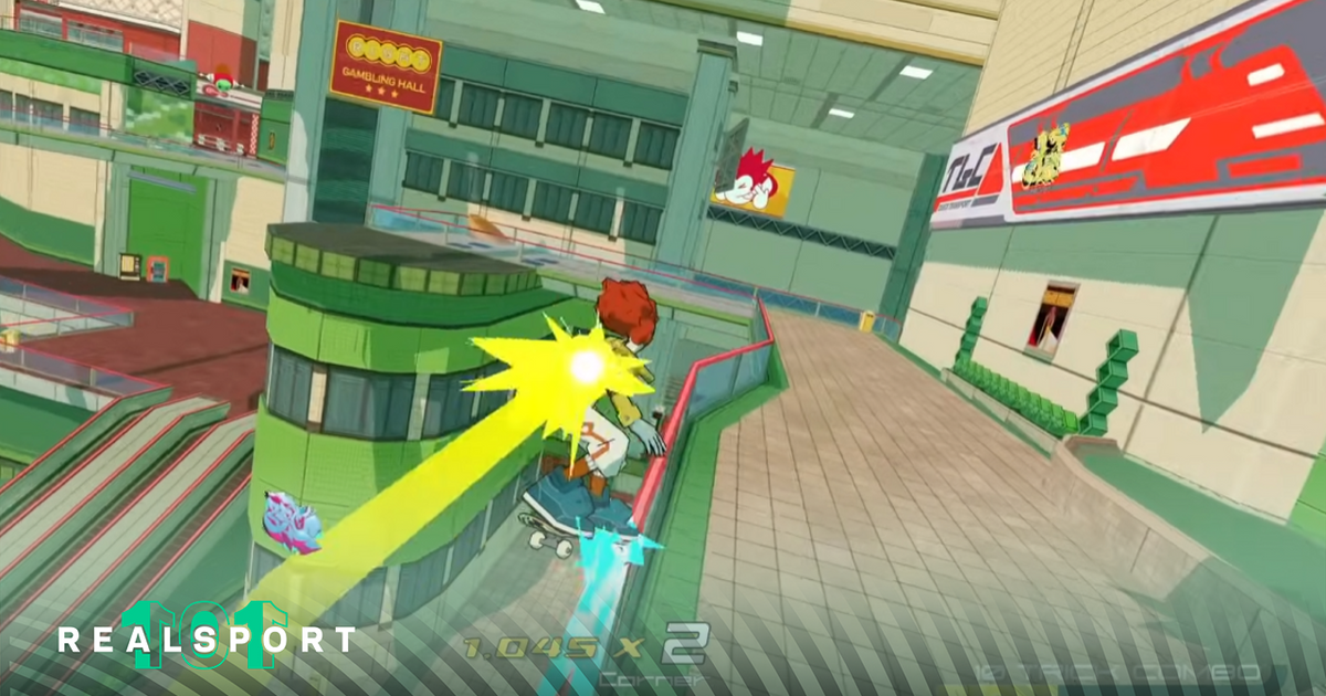 A screenshot from Team Reptile's Bomb Rush Cyberfunk.