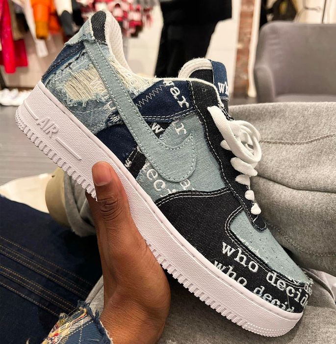 Who Decides War x Nike Air Force 1 image of the denim blue colourway.