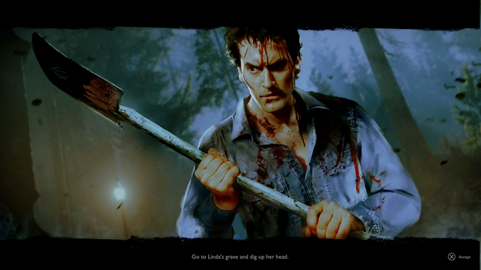 A screenshot of an objective updating in an Evil Dead: The Game mission