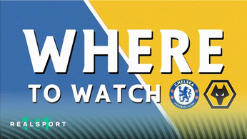 Chelsea and Wolves badges with Where to Watch text