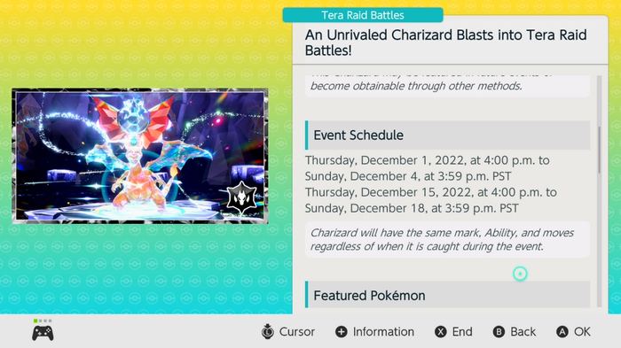 A look at the upcoming schedule for the Charizard Tera Raids in Pokemon Scarlet and Violet