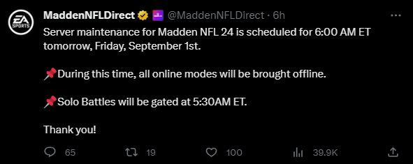 Madden 24 Servers Down for Maintenance This August 25