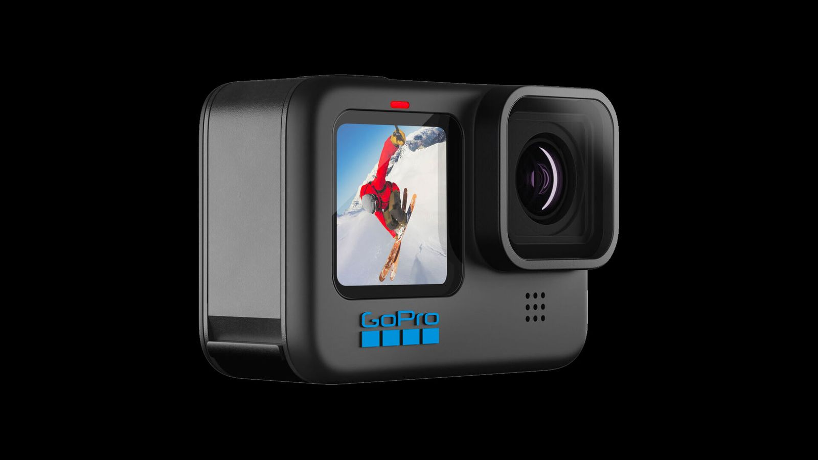 Best GoPro HERO10 product image of a black camera with a blue GoPro logo and front-facing screen.