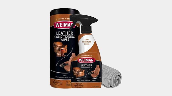 Best shoe cleaning kit - Weimann product image of a black and brown spray bottle and container next to a grey cloth.