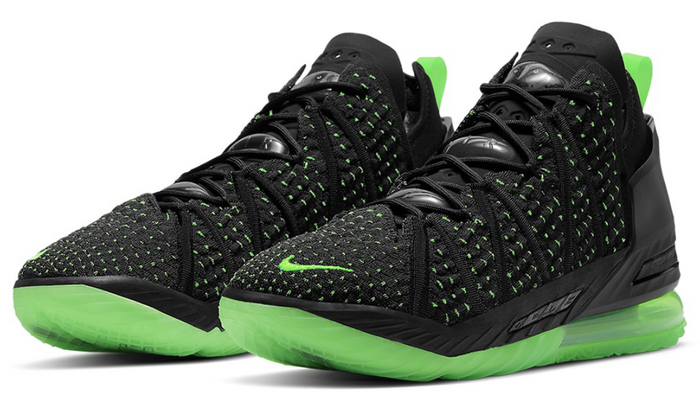 Nike basketball shoe product image of a pair of black shoes with green details