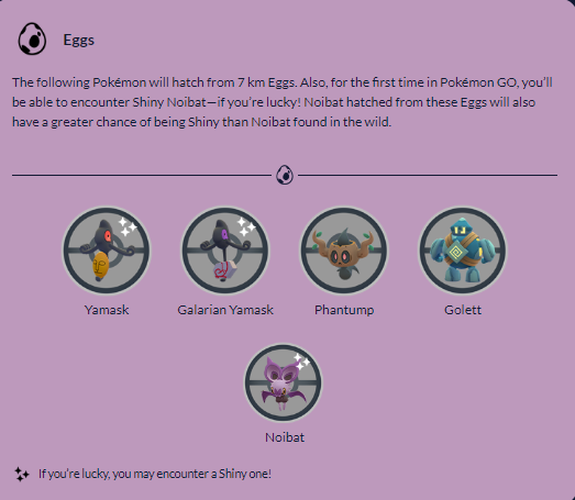 The eggs list for the Pokemon Go Halloween Event.