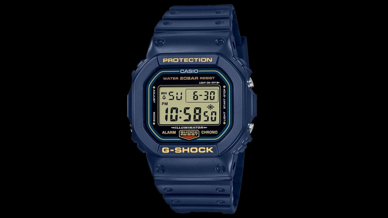 G-SHOCK Revival Colour Series DW-5600RB-2ER product image of a dark blue resin digital watch.