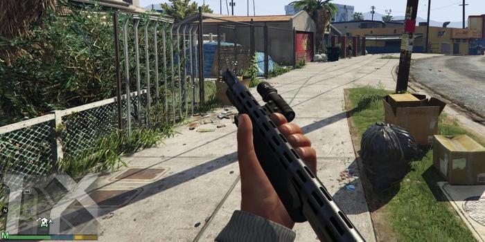 A screenshot of a first-person perspective GTA
